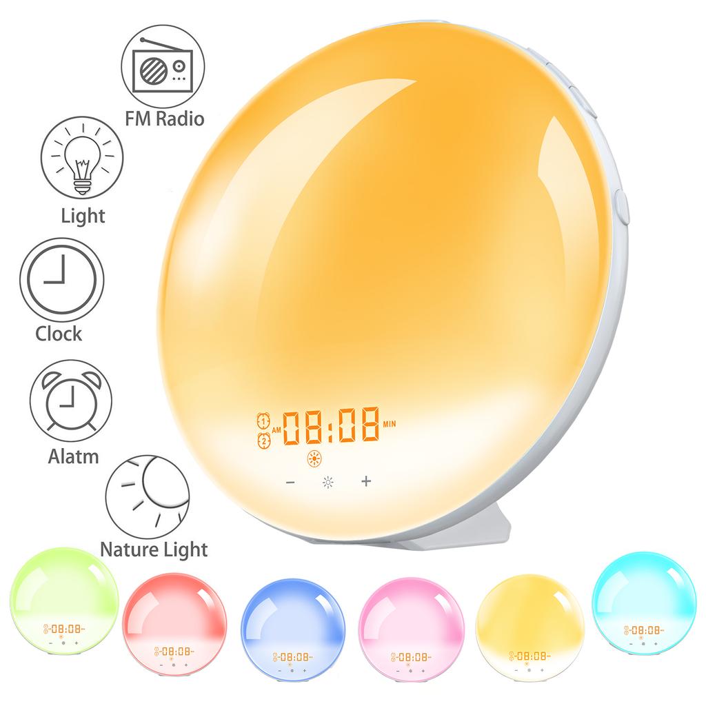 Multifunctional Light Smart Clock Table Lamp with FM Radio Alarm Clock Snooze Function Bedside Lamp