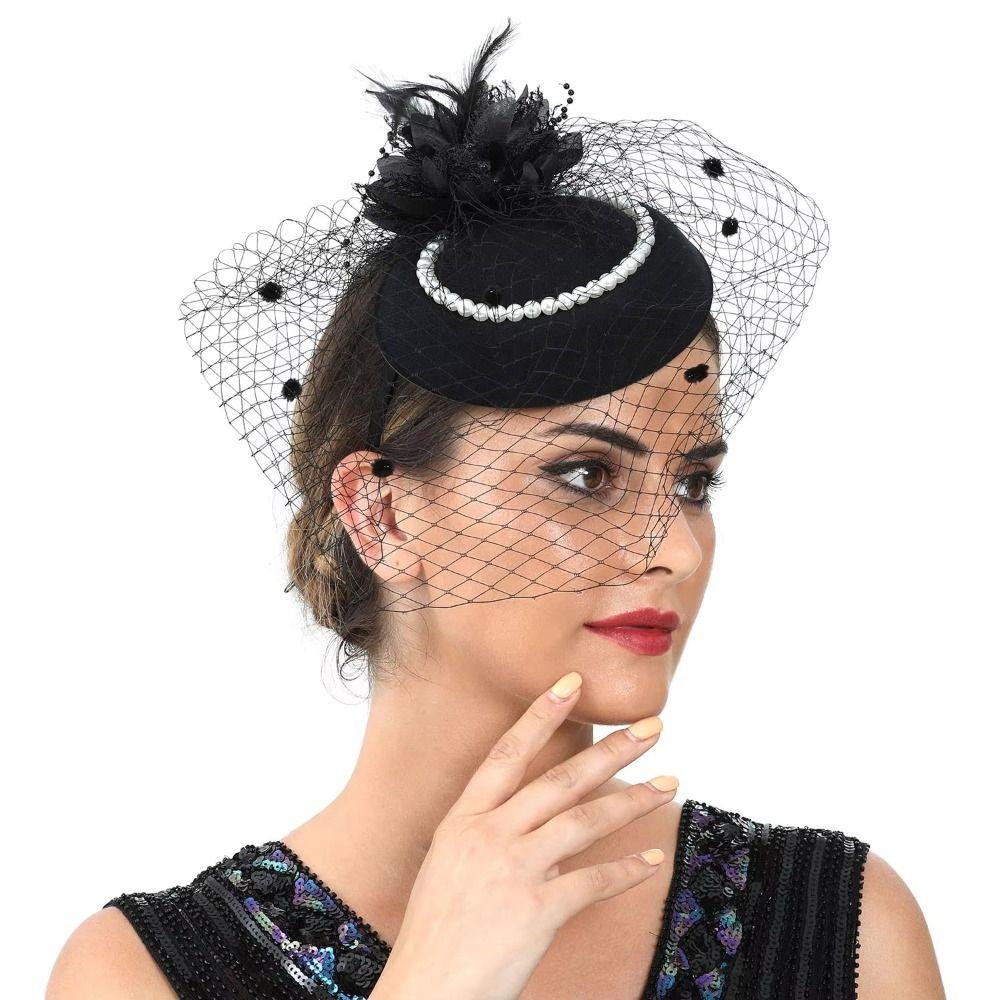 Elegante Acessório de Cabeça de Noiva Véu de Casamento Chapéu Estilo Francês Exquisito Acessório de Cabeça de Noiva Tiaras