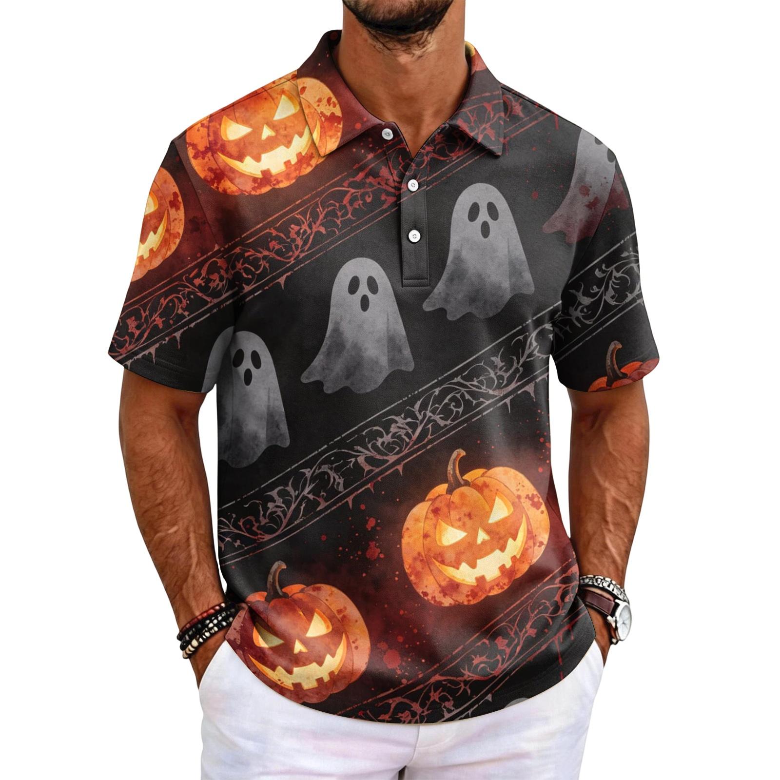 Men s Halloween Printed Short Sleeve Shirt for Holiday Party Costume S