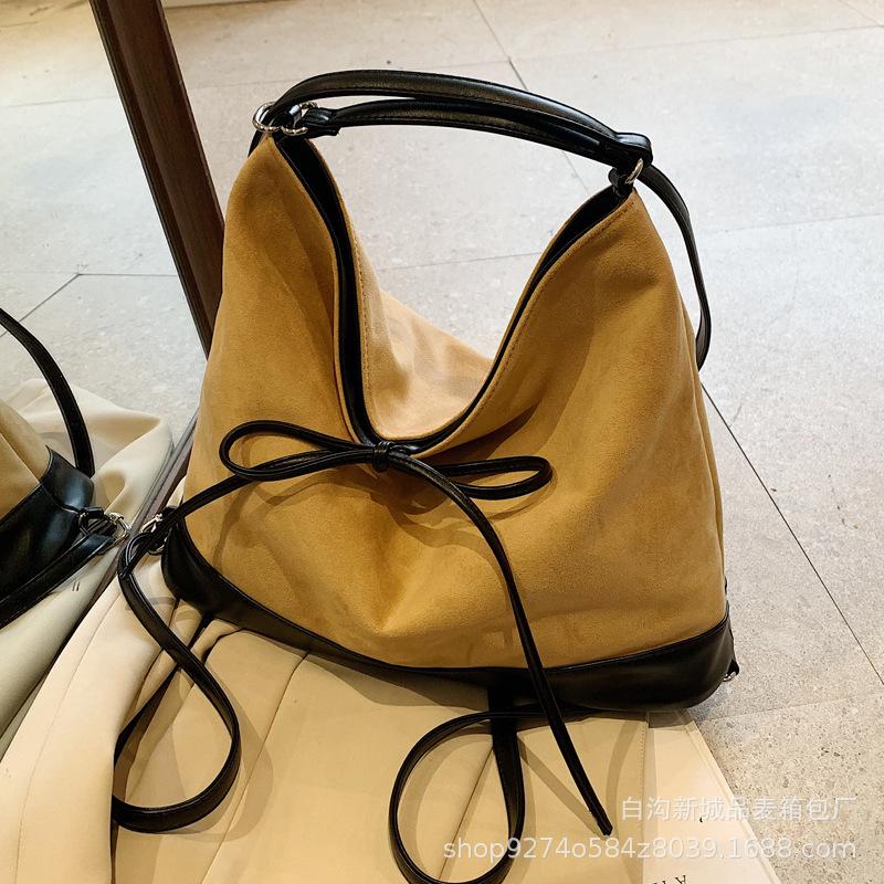 Large Capacity Bow Backpack Women's 2025 New Retro Commuter Shoulder Bag Matte Messenger Tote Bag Tide