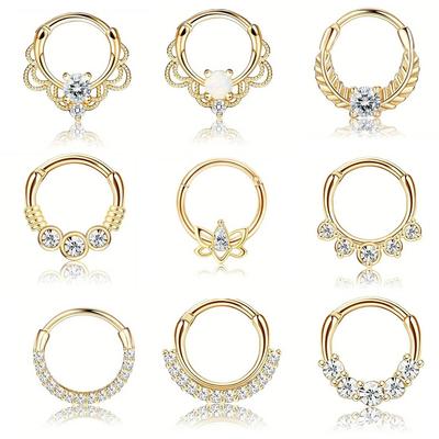Florideco Septumringe 316L Edelstahl Opal Daith Nasenringe CZ Knorpel Tragus Ohrringe Septum Clicker Piercing Schmuck
