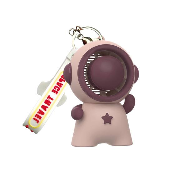 Keychain Small Fan Cartoon Astronaut Design Quiet Operation Built-in Ice Cooling Module USB Rechargeable Portable Fan with Lanyard