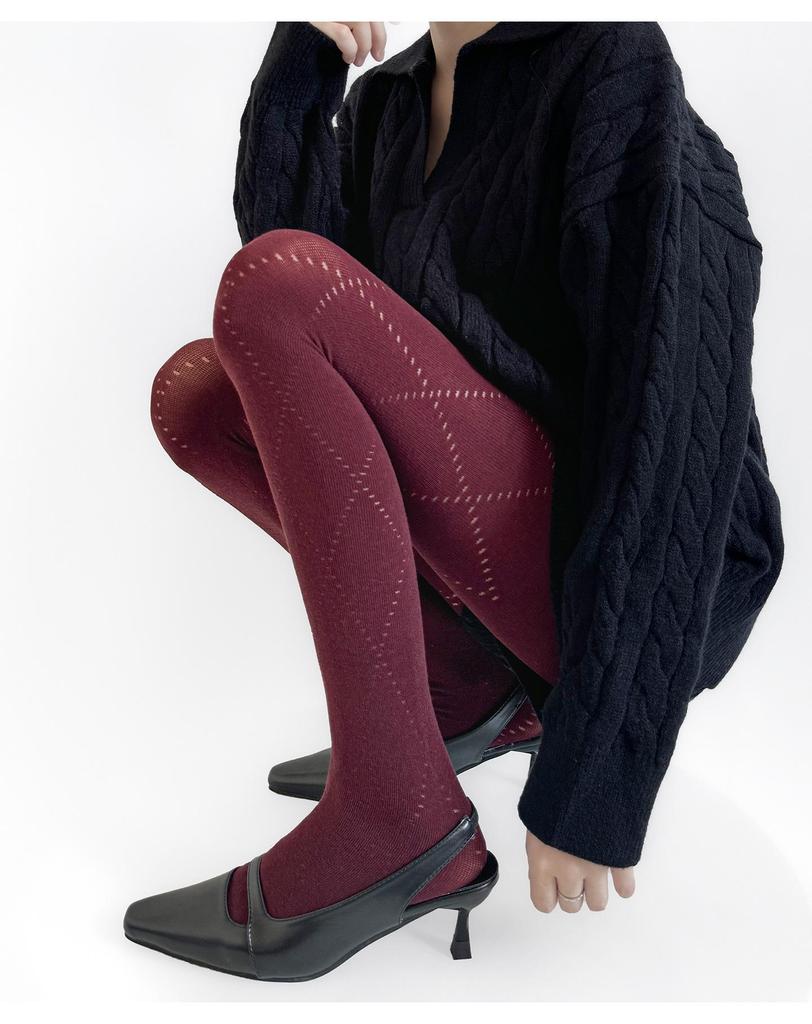 Retro Diamond Jacquard Stretch Cotton Tights for Women - Slimming Korean Style Hollow Out Pantyhose for Autumn and Winter