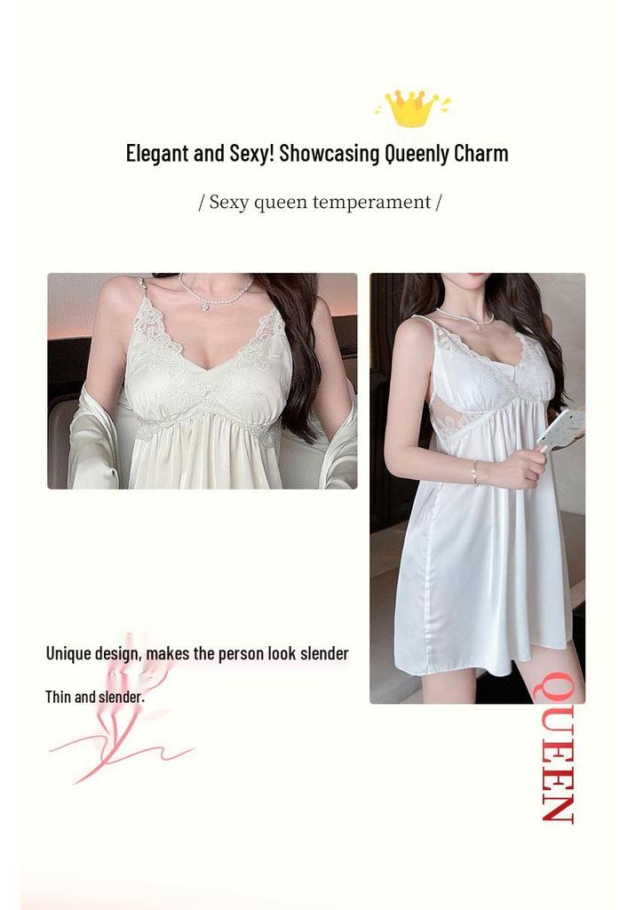 Women's Satin Lace Pajamas: Sexy Spring/Summer Ice Silk Backless Camisole with Chest Pads