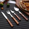 4-Piece Wood Flatware Set Premium 18/8 (304) Stainless Steel Cutlery Set Wooden Dinner Knife Dinner Fork DinnerSpoon Set