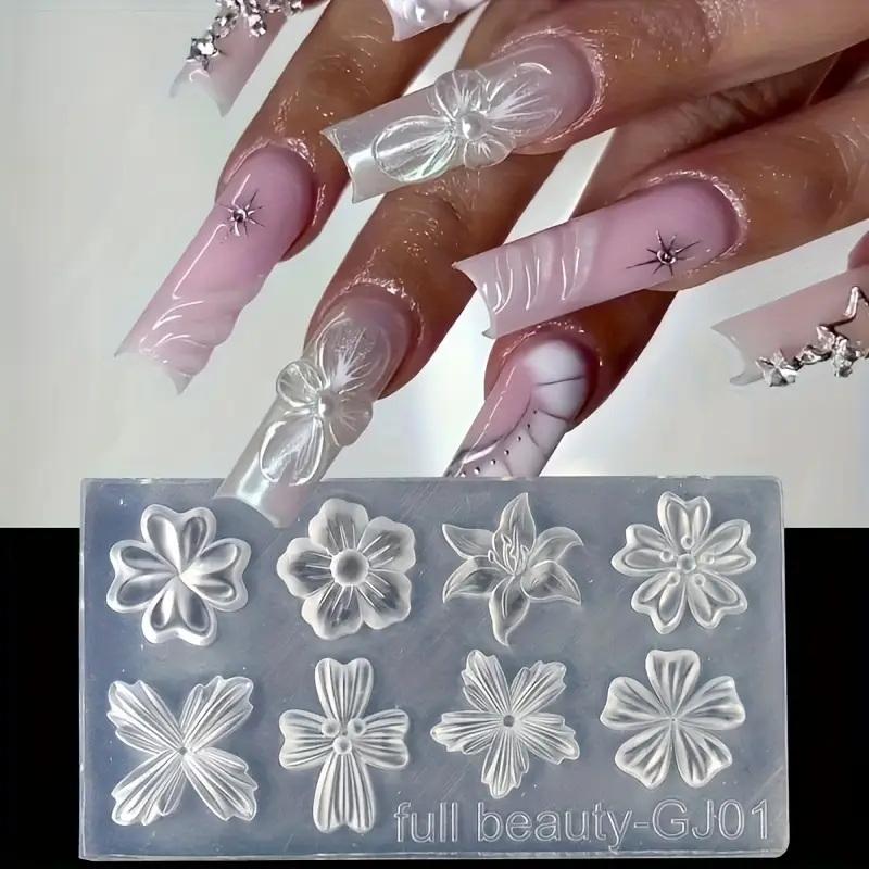 2 Pcs 3D Flower Silicone Nail Mold Lily Five-Petal Flower Nail Transparent Mold Diy Nail Art Decoration Manicure Design Tools