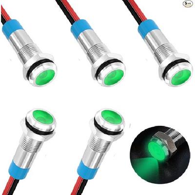 5Pack 1/4''(6mm) AC/DC12-24V LED Indicator Light Waterproof IP65 24 Volt LED