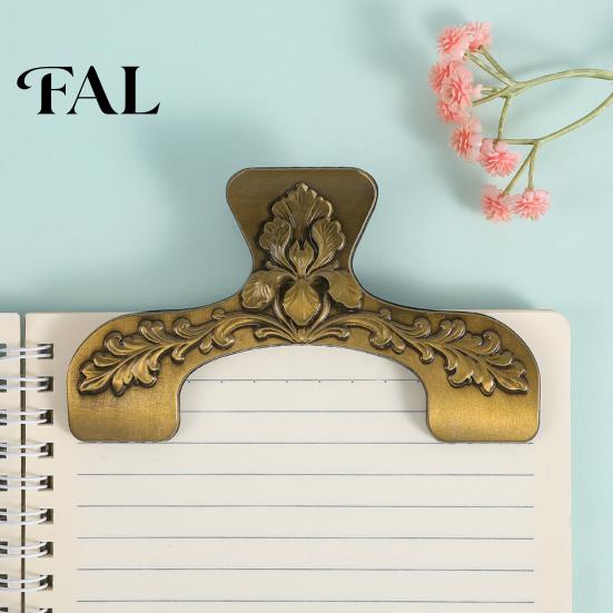 Book Page Holder for Reading Vintage Metal Holder, with Floral Pattern Design, Hands Free Rustic Desk Decor Readers Clip, Durable Zinc Alloy Spreader,