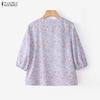 ZANZEA Damen Lässige Runde Hals Polka Dot Druck Locker 3/4 Ärmel Bluse