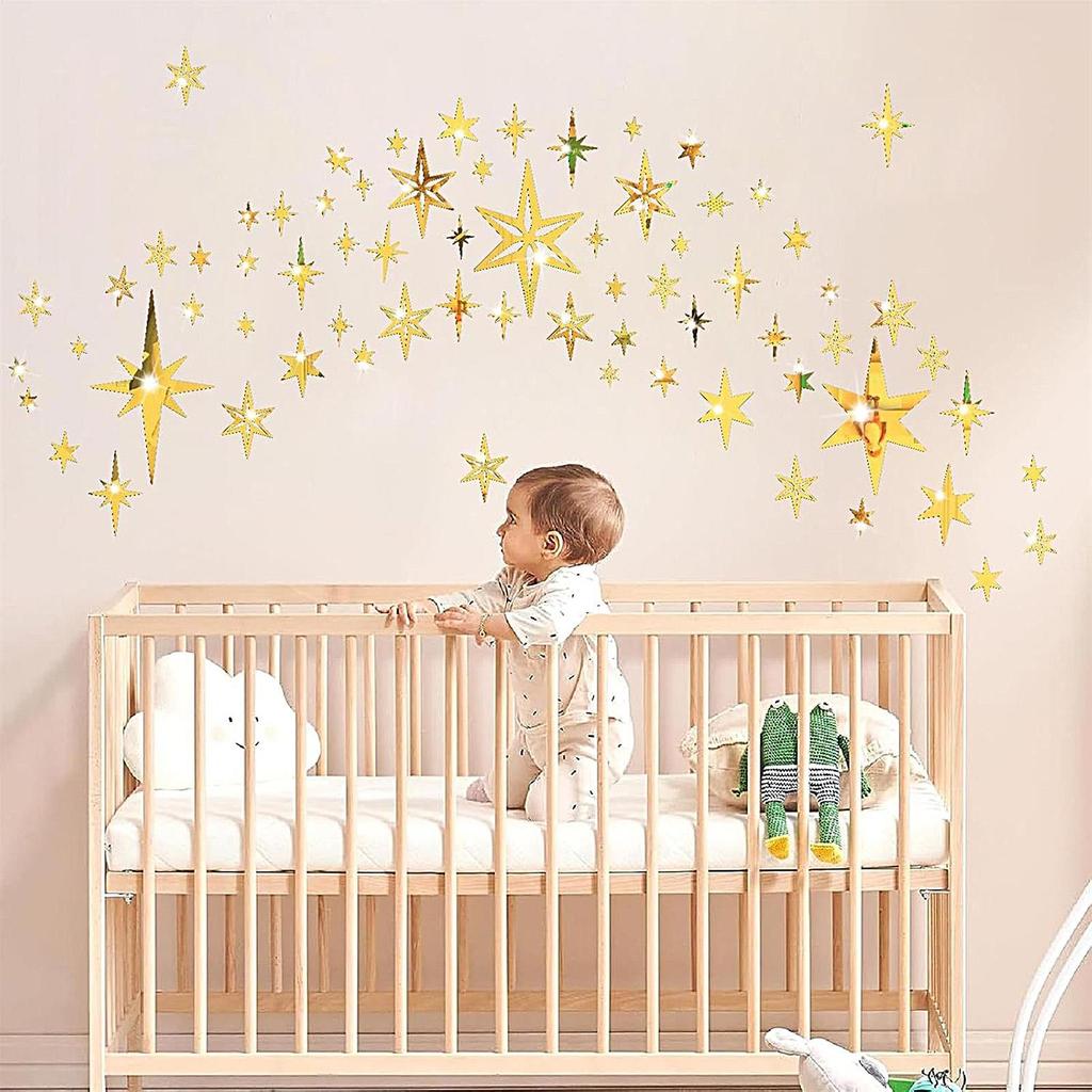 Star Mirror Wall Decor 2D 78 Pieces Removable Decoration Wall Decor Stickers For Ceiling Bedroom Study Room Living Room