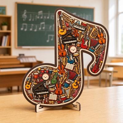 Ornament Puzzle Jigsaw Notă Muzicală Instrument, Puzzle 3D din Lemn Notă Muzicală, Artă de Afișare Instrumente Muzicale, Cadou pentru Pasionații de Muzică