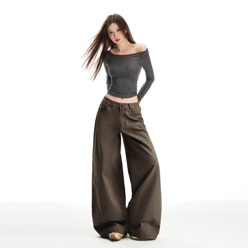 Khaki High Waist Straight Jeans Women's Spring New Versatile Loose and Skinny Wide Leg Casual Long Pants