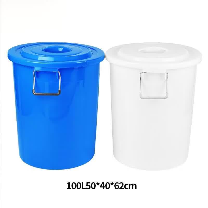 100L White Thickened Plastic Storage Bucket with Lid