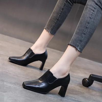 Autumn Women Pums Cozy Work Shoes Slip-On 2024 Vintage Pumps Dress Prom Career Thick Heel 7cm Ladies Shoes Square Toe Pumps