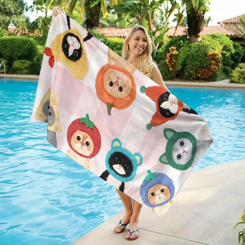 1pc Cats Surround Beach Towel Quick-drying Super Absorbent Suitable for Swimming Beach Pool Gym Yoga Summer Gift for Friends