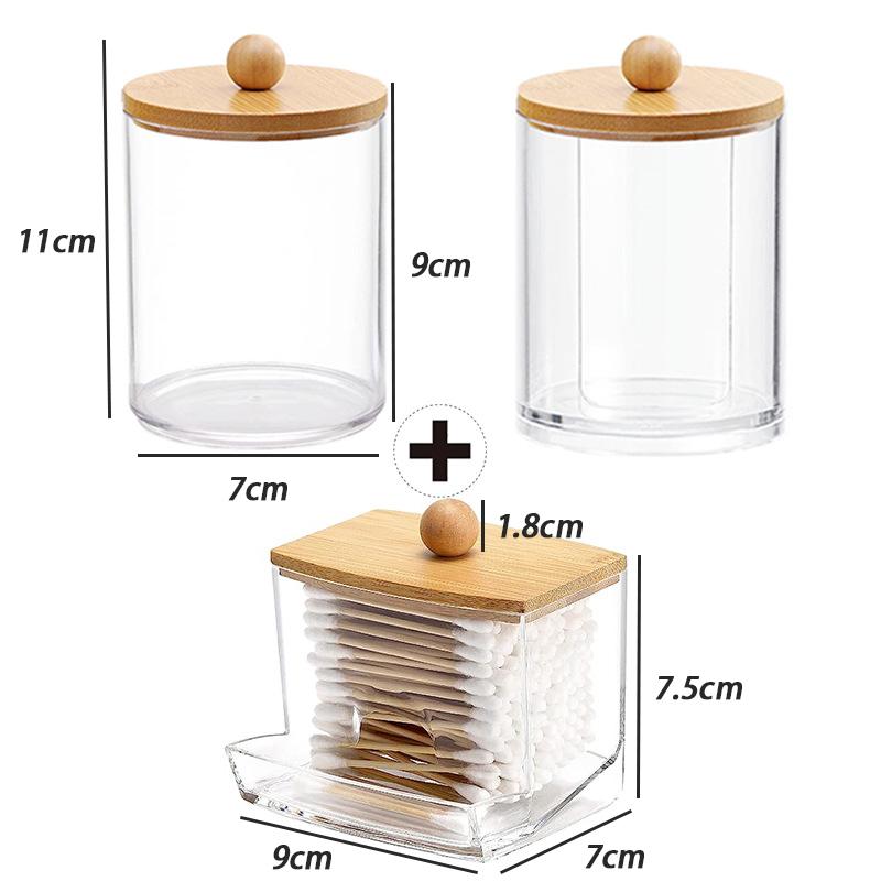 Acrylic Cosmetic Product Storage Box Containing Cotton Swab Container And Bamboo Lid Suitable For Toothpicks And Cotton Items