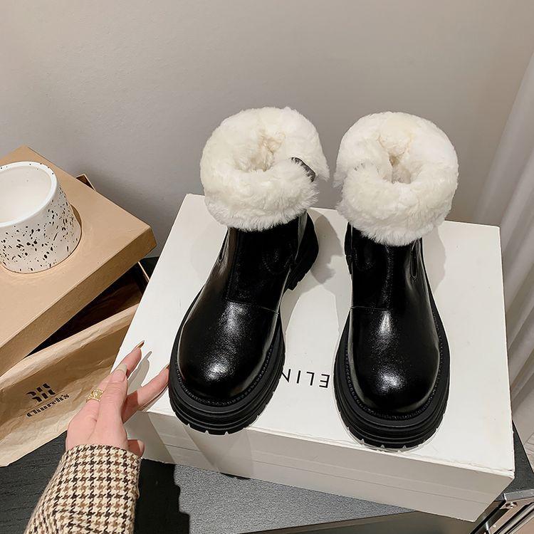 2025 høst og vinter nye tykksålede skinn Martin-støvletter dame varme ekte hår korte støvletter utsøkte sideglidelås lammullsstøvletter