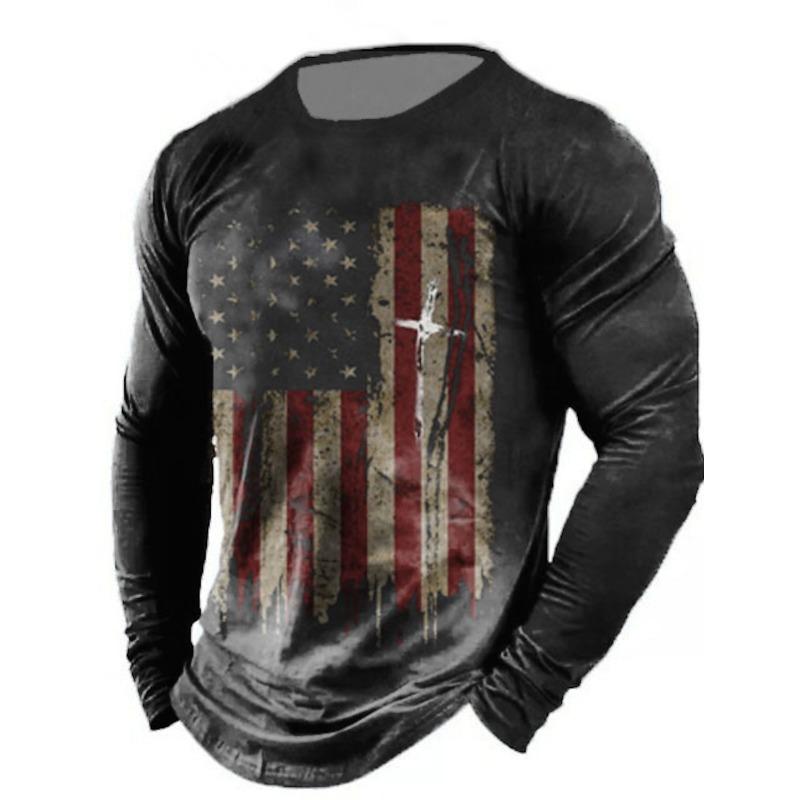 Men's T-shirt Retro American Street Style Long-Sleeved Shirt 3D Printed Sports T-shirt Round-neck Long-Sleeved Tee Harajuku Y2k