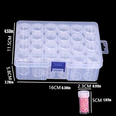 Portable Craft Supplies Jewelry Box 24Pcs Plastic Storage Containers Set Clear Round Beads Display Cases, DIY Diamond Painting Nail Art Organizer