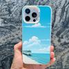 Sea Blue Sky Beach Rail Car Laser Phone Case For iPhone 16 11 12 13 Pro Max Mini 15 14 Pro Max Plus Shockproof Back Cover Fundas