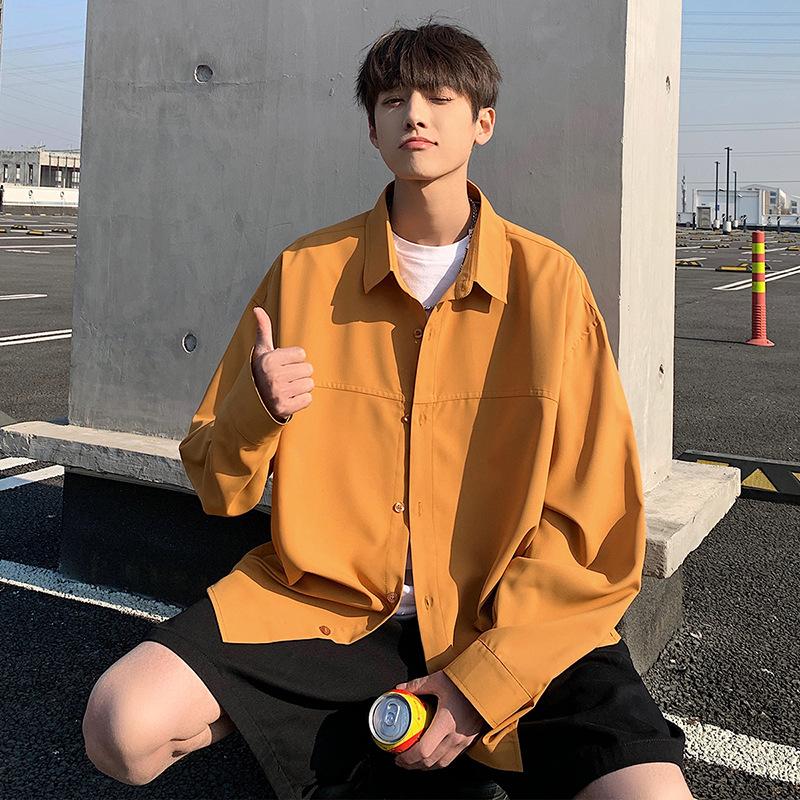 Simple Solid Color Long Sleeved Shirt Men's Solid Color Shirt Casual Shirt Jacket