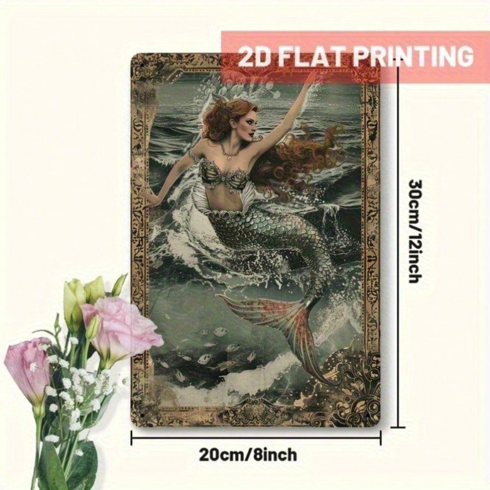 Vintage Mermaid Tin Sign Metal Wall Art 8x12 Inch Home Bar Cafe Decor
