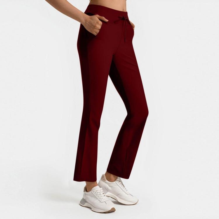 

High Waist Drawstring Casual Pants Women Solid Color Fashion S винный