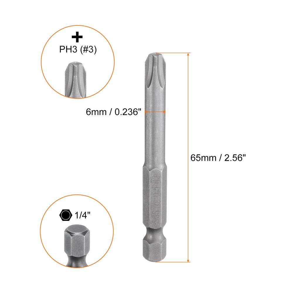 Magnetic Phillips Screwdriver Bit PH0 PH1 PH2 PH3 1/4" Hex Shank 65mm S2 Steel Screw Driver Bit Cross Head Electric Drill Bits