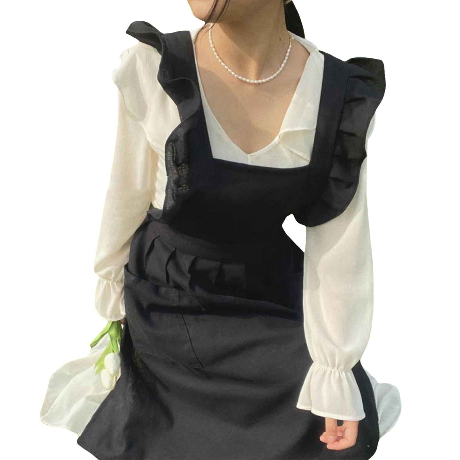 Cooking Apron with Pocket Breathable Kitchen Baking Cooking Apron Ruffled Apron Plain Work Apron for Kitchen Cafe