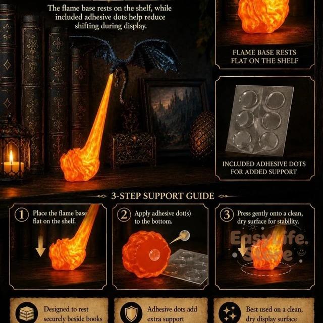 3D Fire-Breathing Dragon Bookshelf Nook Light Shelf Decor Flying Dragon Design Book Lover Gift Halloween Shelf Display
