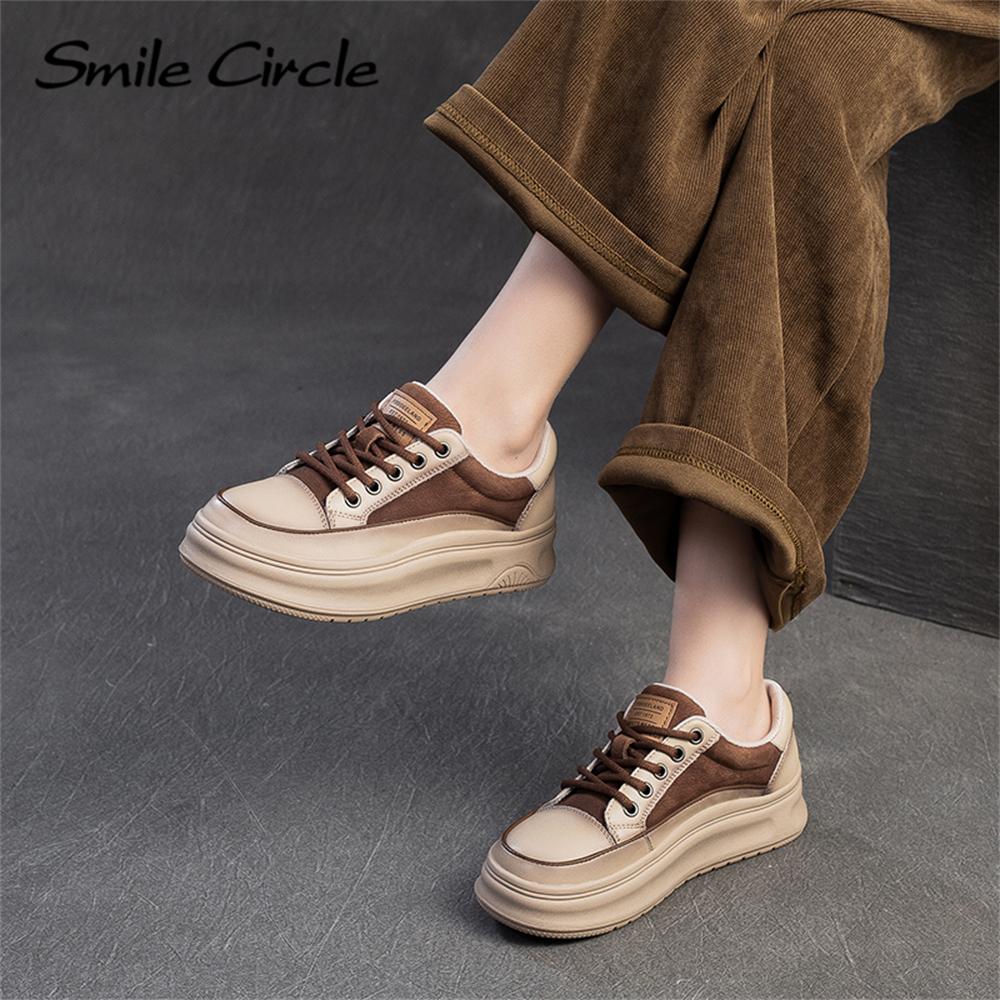 Echtes Leder Damen Freizeitschuhe Runder Kopf Höhe zunehmende dicke Sohle Schuhe Mode bequeme flache Schuhe