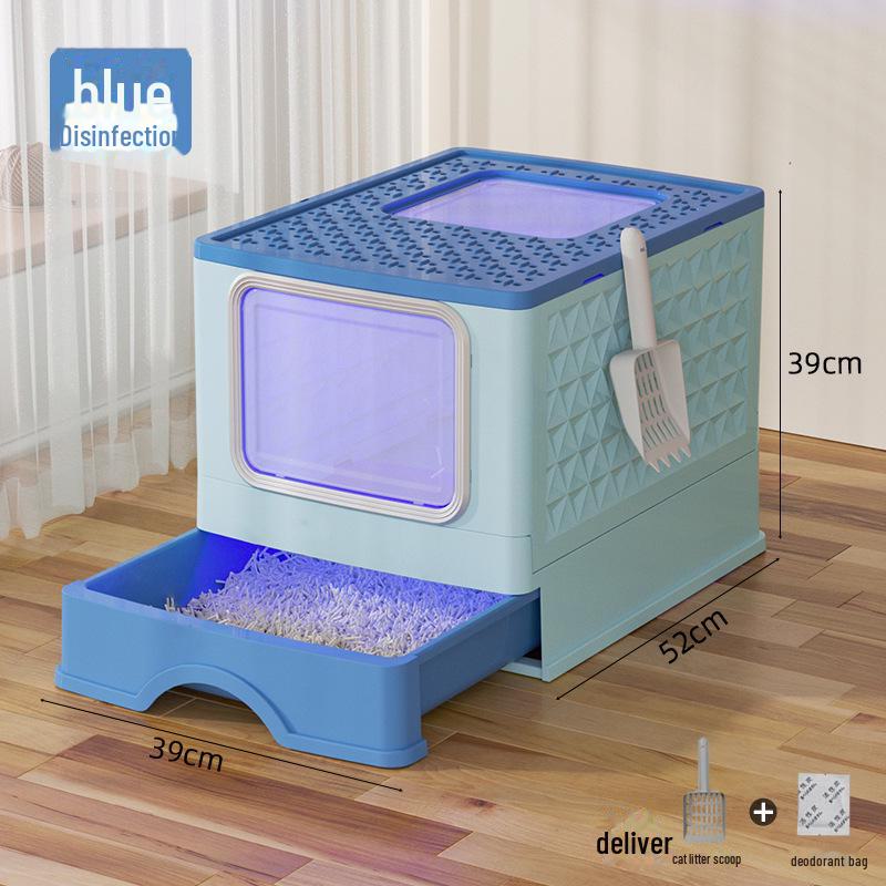 New Large Enclosed Folding Cat Litter Box with UV Sterilization and Deodorization