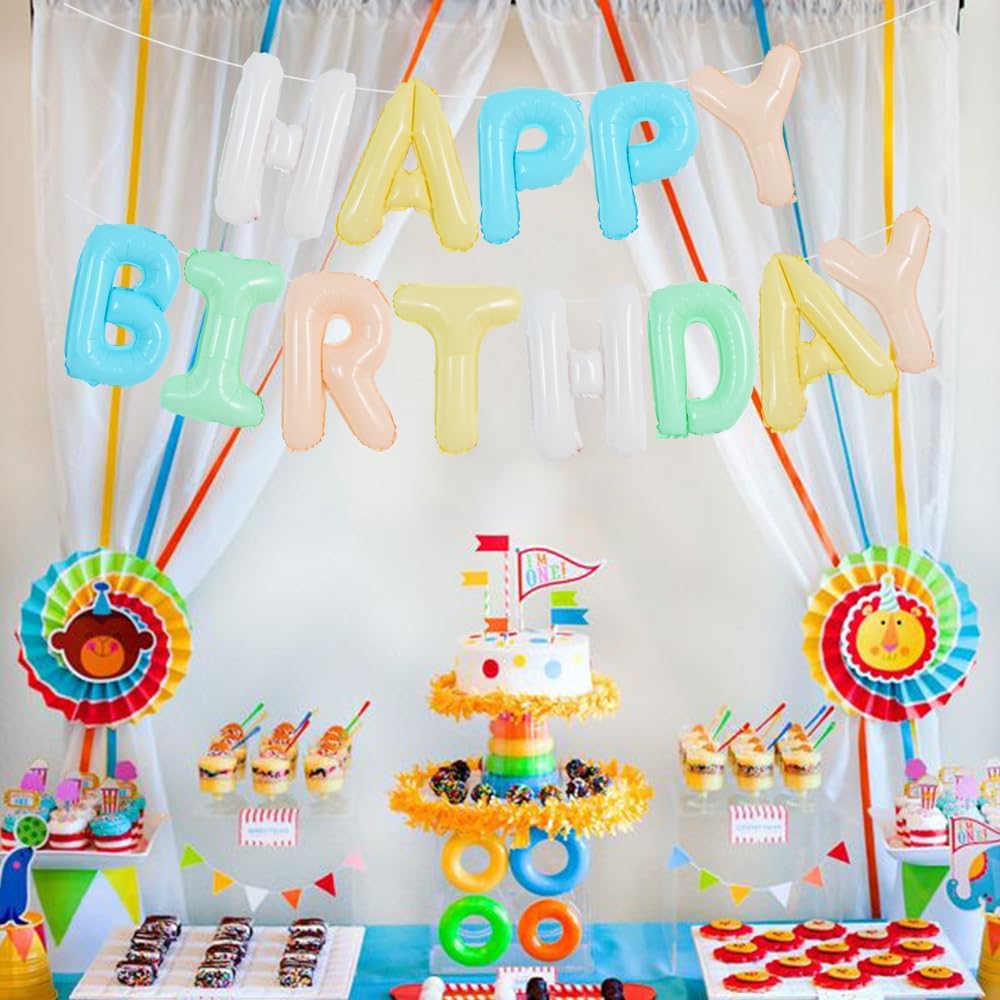 TONIFUL Leuchtend Bunt Happy Birthday Ballon Banner 16 Zoll Mylar Folie Buchstaben Geburtstagszeichen Wimpelkette für Mädchen Jungen Kinder & Erwachsene Geburtstag