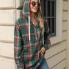 Oversized Hooded Sweatshirt Women with Plaid Pattern & Button Detail, Long Sleeve Casual Pullover for Fall Winter - S to XXL