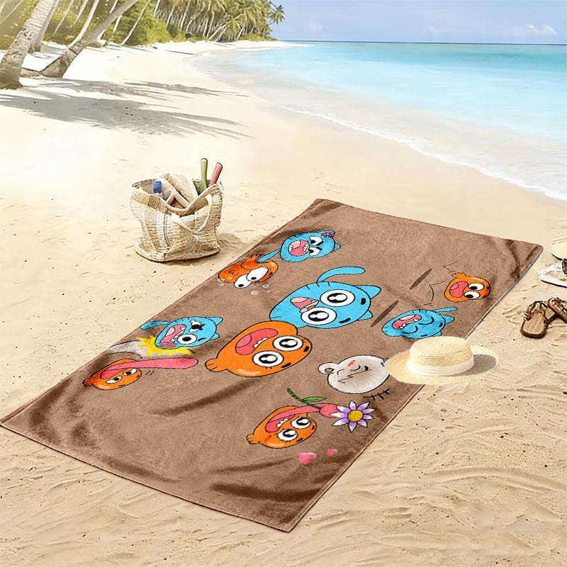 Gumball Cartoon Print Beach Towel, Large Soft Quick Dry Towel for Beach Camping Swimming