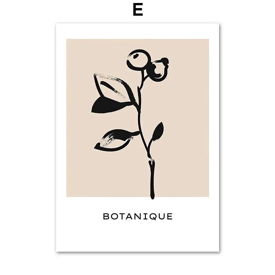 Blume Blatt Mädchen Hand Geometrie Abstrakte Schwarz Beige Poster Und Drucke Wand Kunst Leinwand Malerei Bilder Für Wohnzimmer Dekor