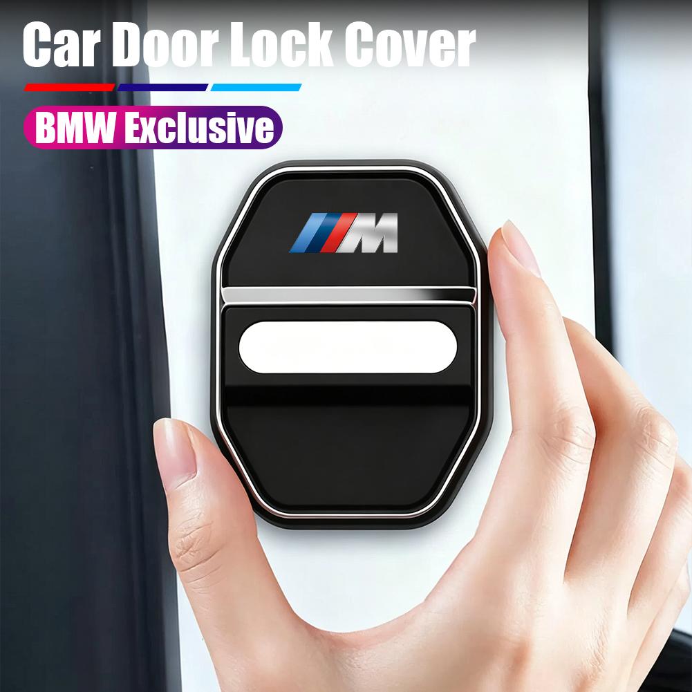 4Pcs Stainless Steel Car Door Lock Protector Cover Anti Vibration Shock Absorbing Cushion Accessories For BMW E90 G80 M3 G30 M5 JQTYB1