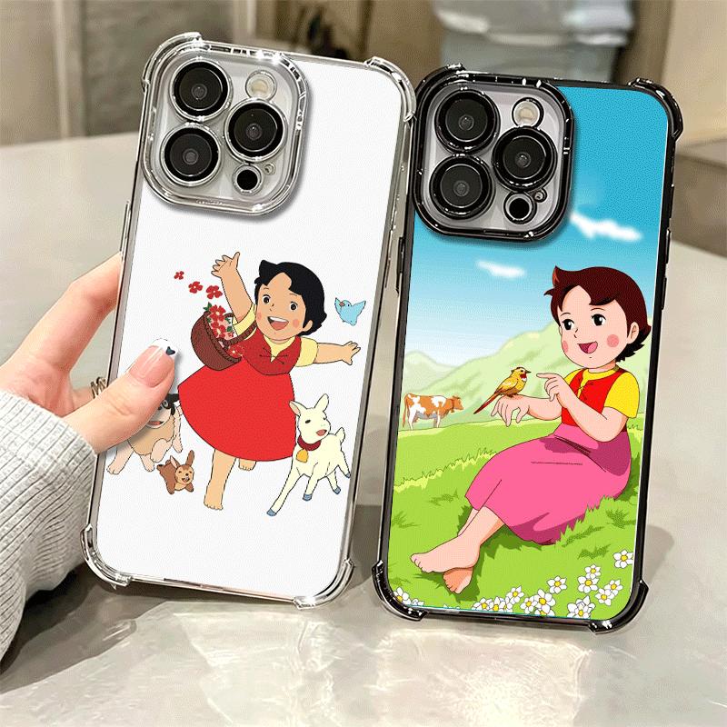 Heidi Cartoon Cute Plating Phone Case For Iphone 16 17 Pro Max Air 16E 14 15 Plus 12 13 Mini Anti-Fall Airabag Cover