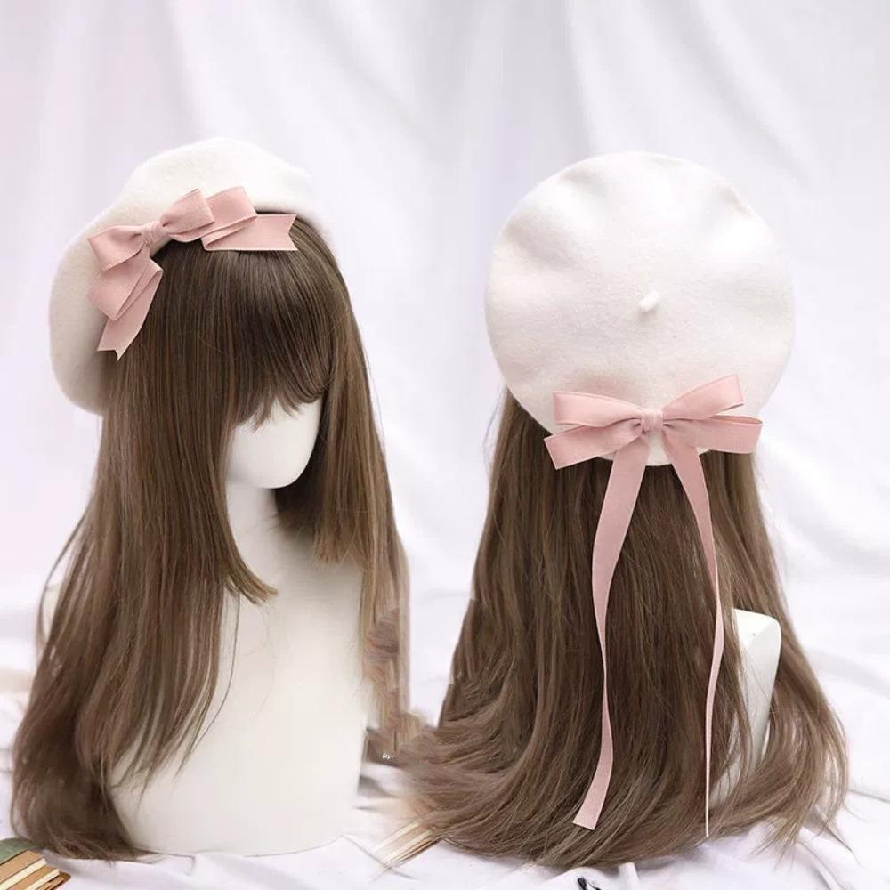 Wool Blend French Artist Hat Ribbon Bowknot Lolita Cosplay Cap Chic Beret Hat for Girls