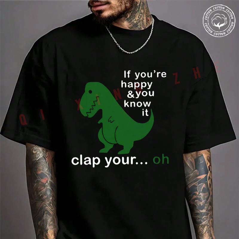 Dinosaur Slogan Printed Motorcycle Cotton T-shirt Summer Casual Short Sleeved Basic TShirt Roun