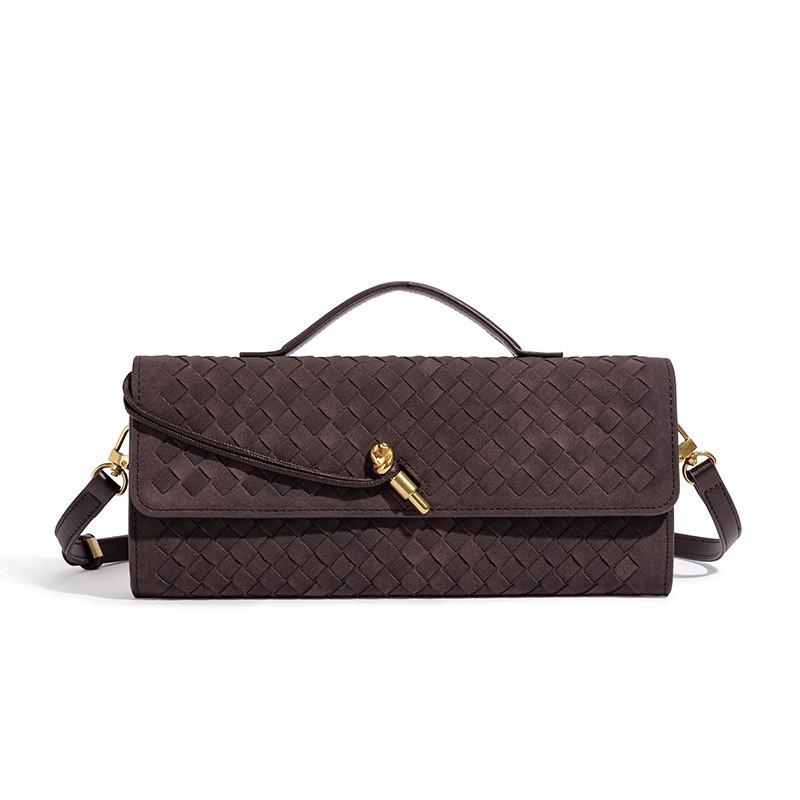Handmade Woven Retro Soft Leather Accordion Baguette Bag - Solid Color Shoulder Handbag