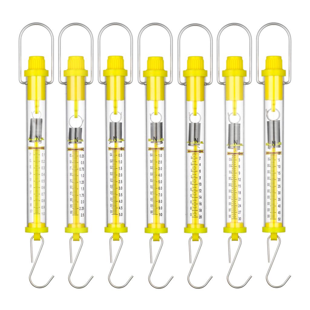 Bilancia a molla didattica in giallo brillante 1N 2.5N 5N 10N 20N 30N 50N Perfetta per le aule di scienze Lunghezza 25 cm