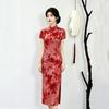 Red national style new Chinese style small medium and long cheongsam improved young women's high-end sense retro short sleeve summer