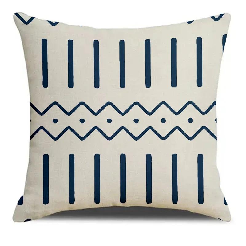 Ins Styl Modrý Listový Vzor Tištěný Čtvercový Povlak na Polštář Měkká Směs Povlak na Polštář Polštářnice Obývací Pokoj Domácí Dekorace