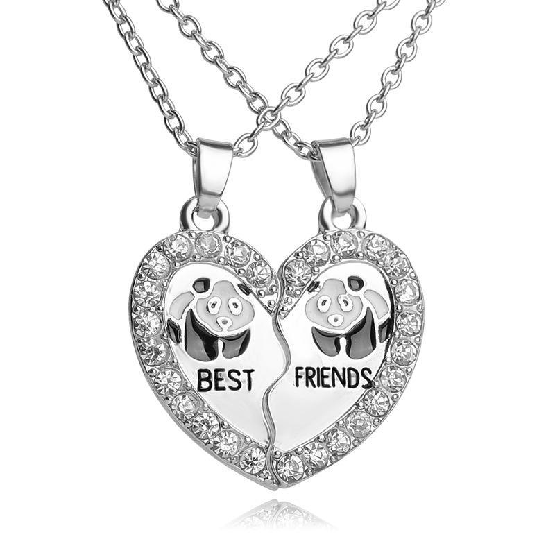 Rhinestone Heart Necklace: European & American Heart Metal Pendant with Best Friend Letter