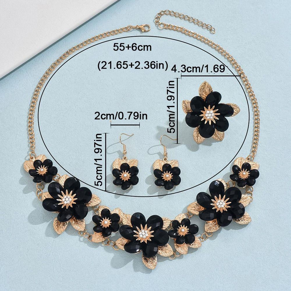 Rhinestone Necklace Earring Ring Set Exquisite Clavicle Chain  Jewelry Accessories