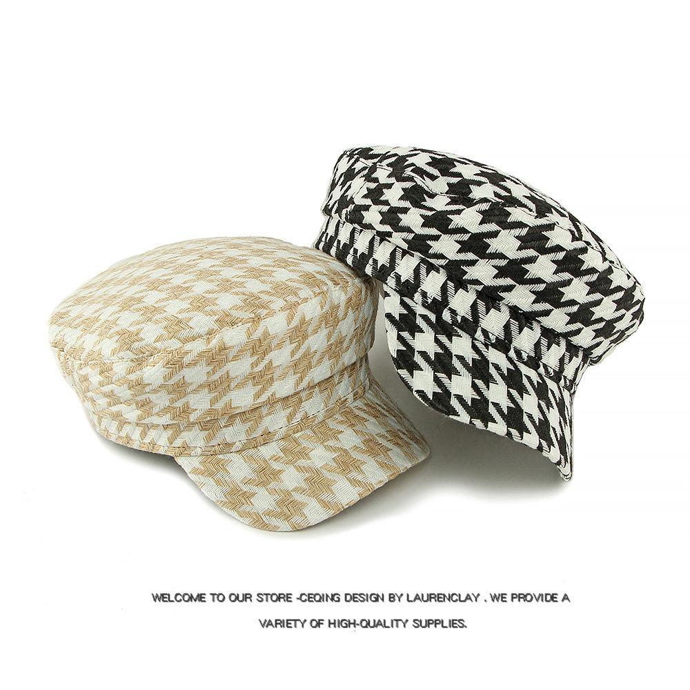 Houndstooth Hat Women's Spring Autumn Duck Cap Vintage Flat Cap