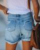 Casual Women's Vintage Wash Denim Shorts, Mid-rise Distressed Shorts with Rolled Hem, Comfortable Summer Shorts for Daily & Leisure