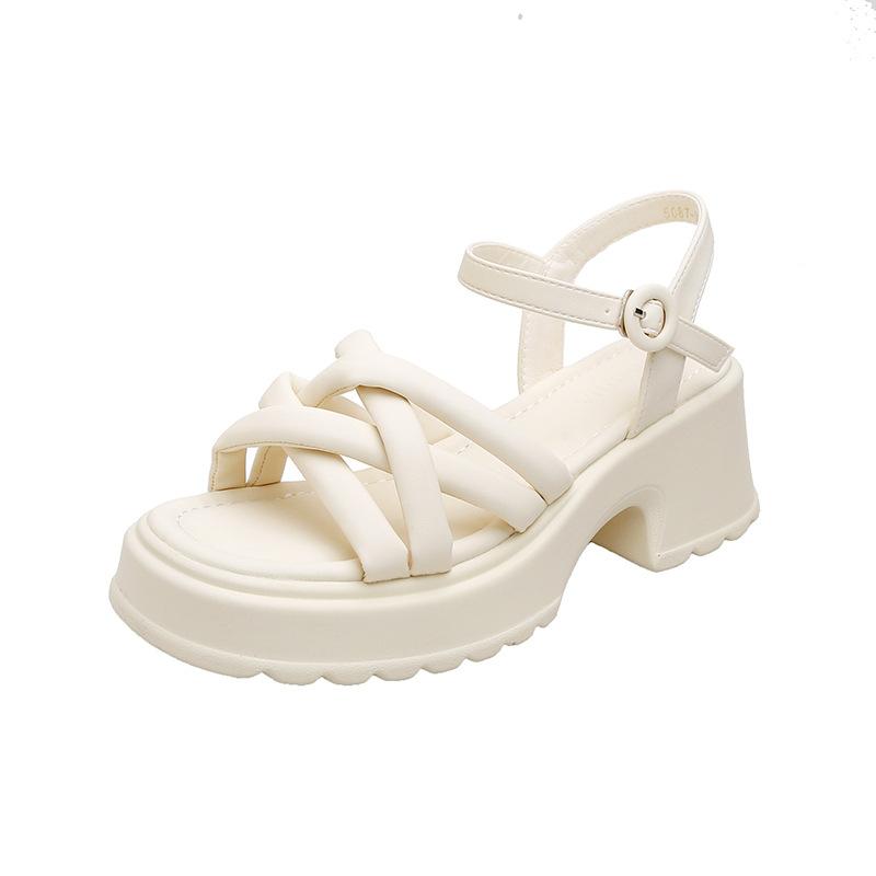 Soft puff 6cm~ Cross with open-toed casual bread sandals women's summer new small size thick-soled heightening shoes