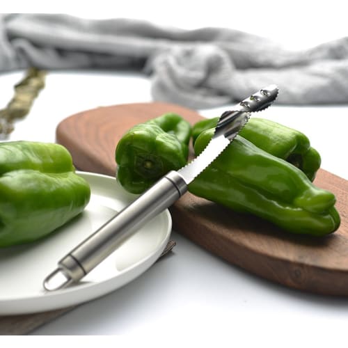 Jalapeno Pepper Corer - Core Decider To Peel or Slice Bell Banana or Chili Tops for Roasting Poppers In the Grill Smoker or Oven - Stainless Steel Kit